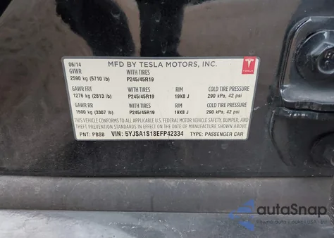 2014 Tesla Model S из США, поврежденный, VIN 5YJSA1S18EFP42334